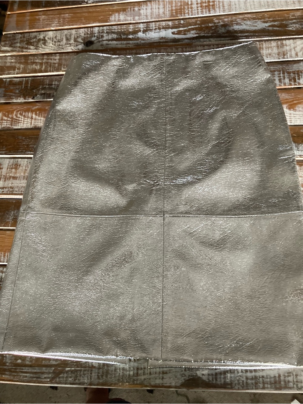 H&M Metallic Silver Faux Leather Pencil Skirt